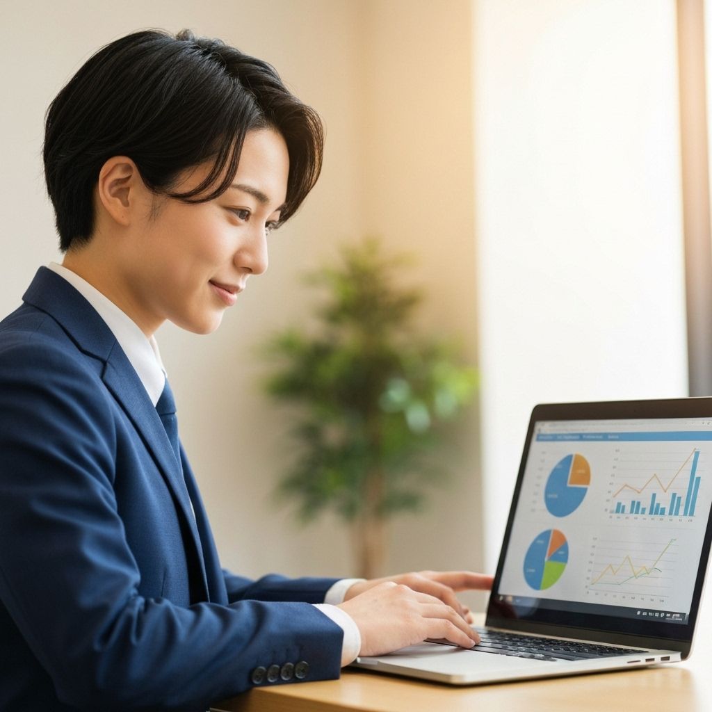 パソコンで積立シミュレーションを見るDさん